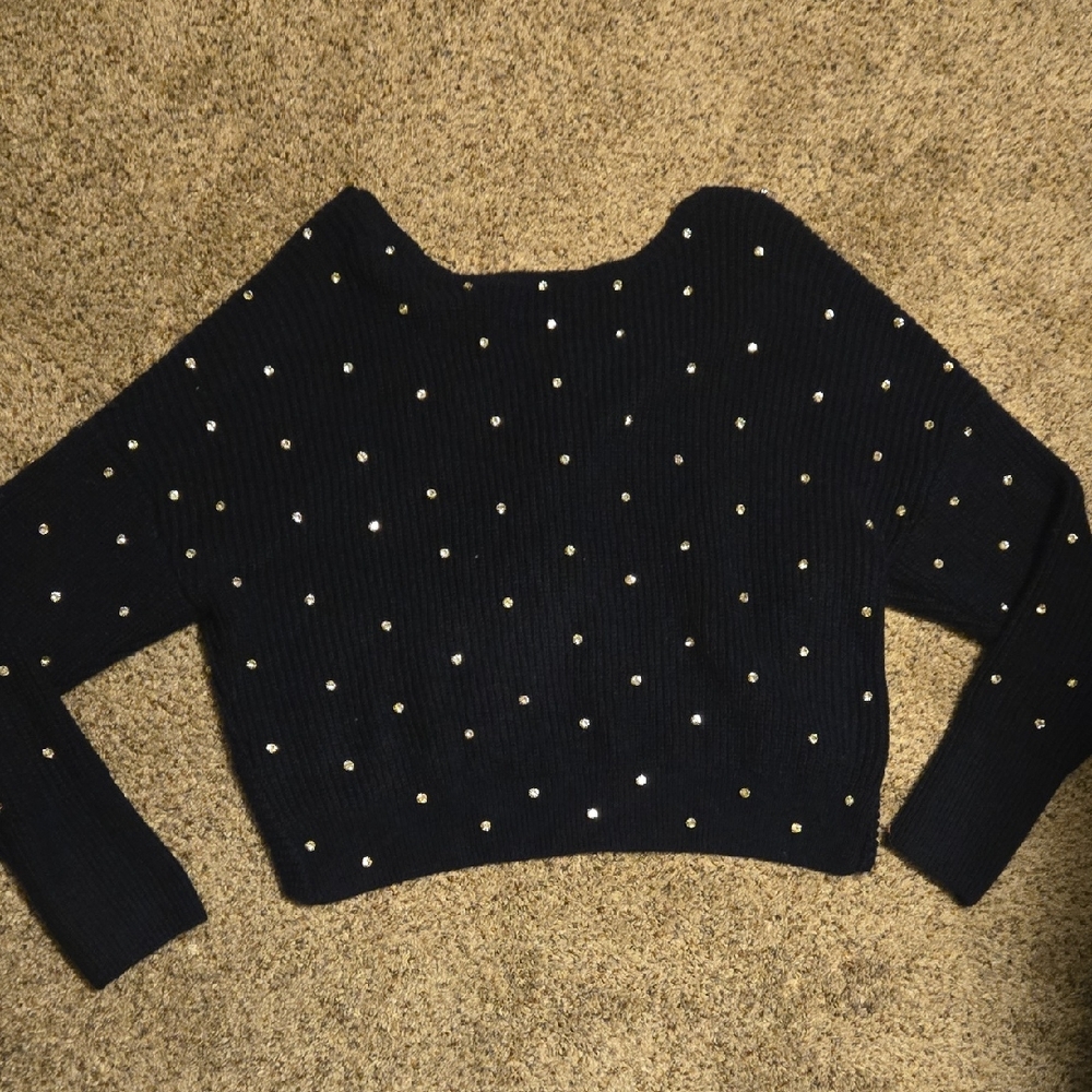 Express Navy Sweater with Silver Rhinestone Accents